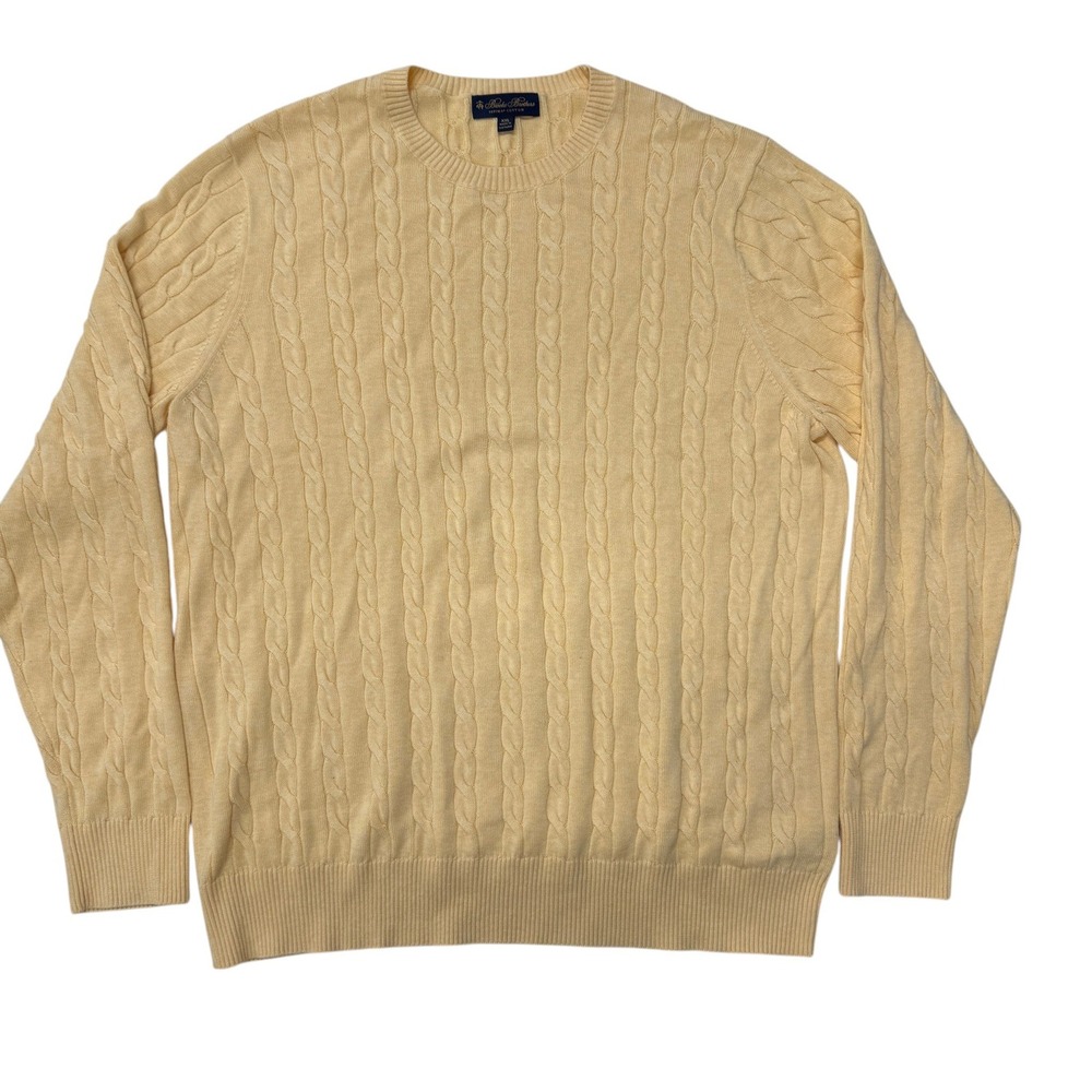 Brooks Brothers Mens XXL‎ Supima Cotton Cable Knit Crewneck Sweater Yellow